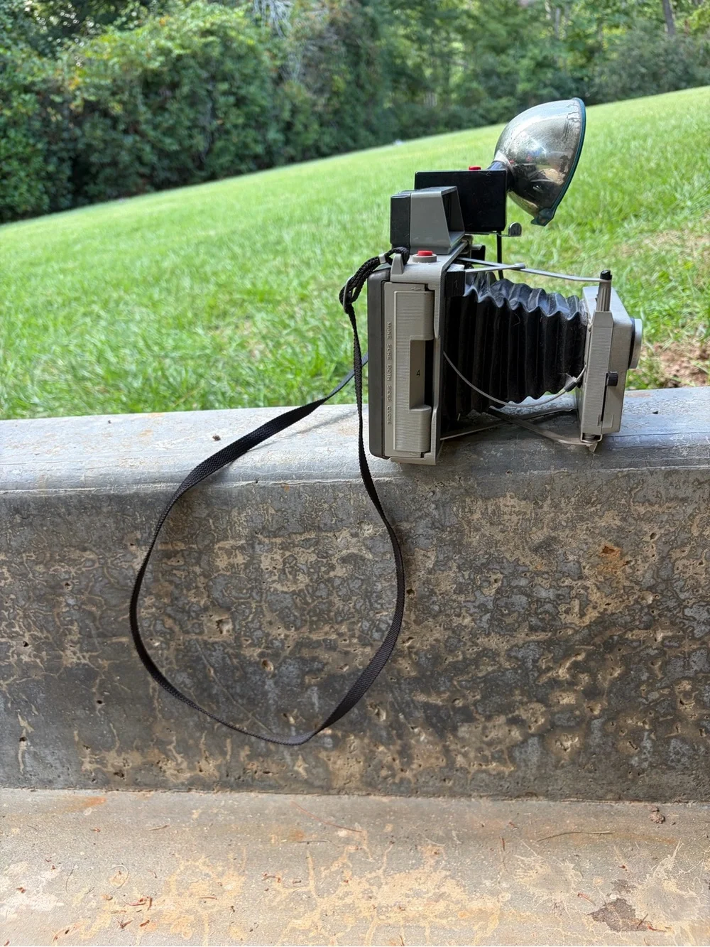 Vintage Polaroid Land Camera Model 330 in Black with Blue Flash Dome